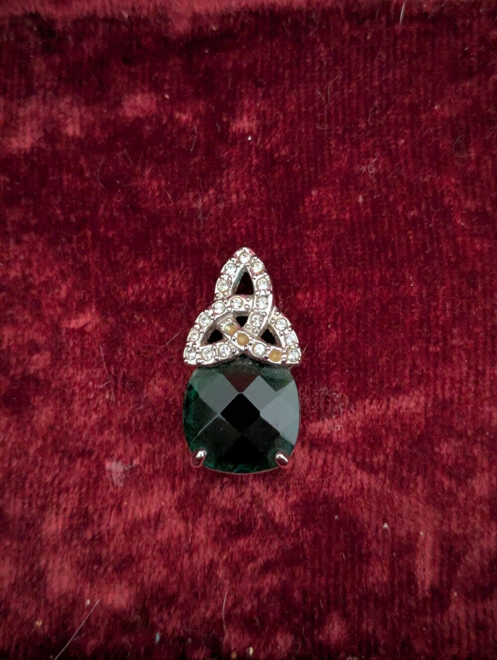 Emerald Green Crystal Pendant Celtic Knot Accent Fairycore Irish Whimsygoth